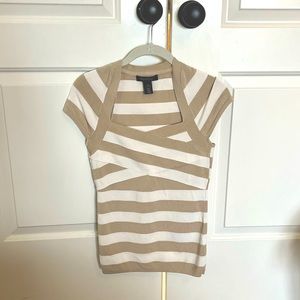 WHBM beige and cream striped bandage style short sleeve shirt